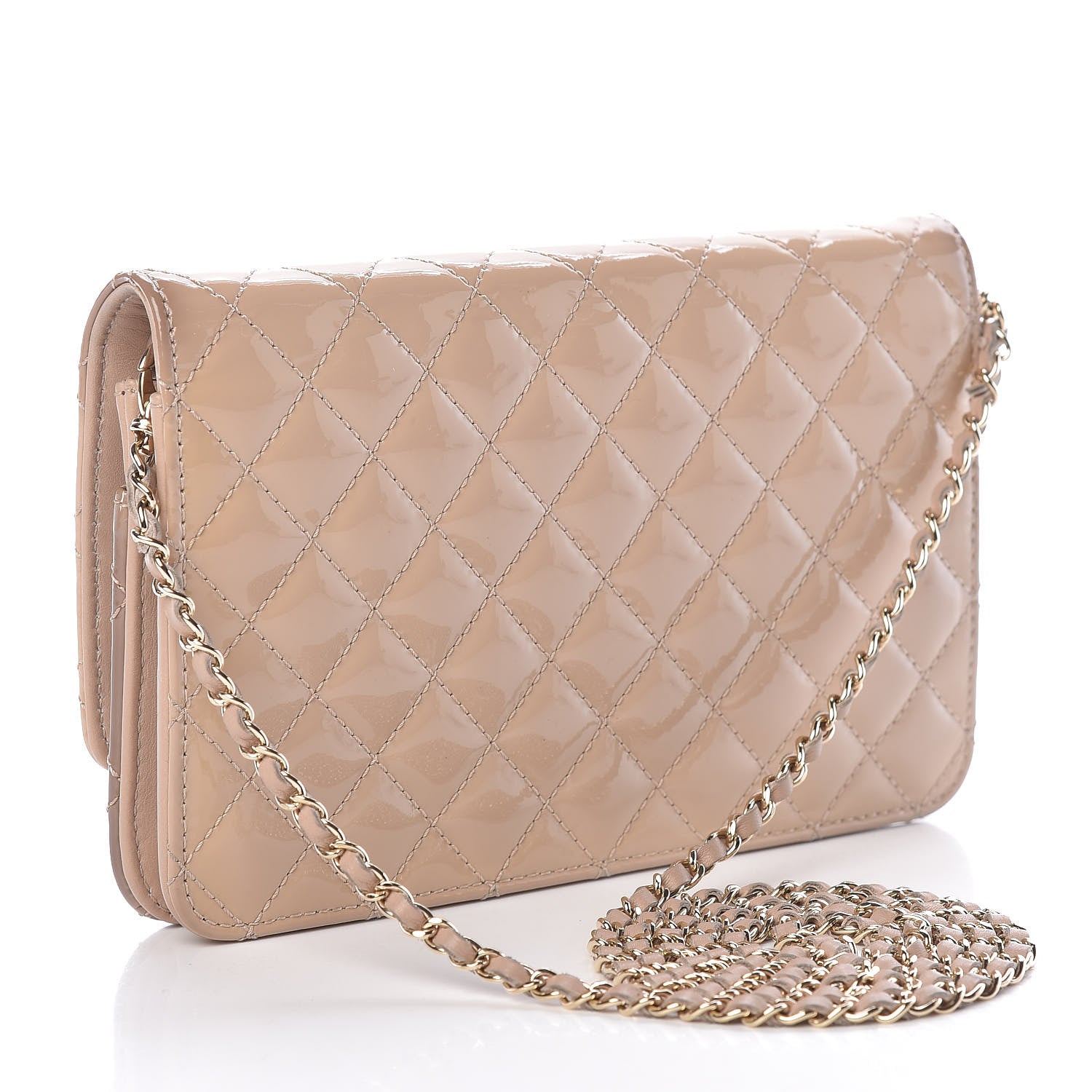 Chanel Patent Quilted Golden Class Wallet on Chain WOC Light Beige 3 of 12