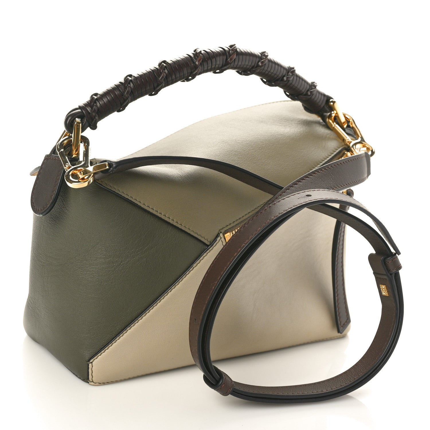 Loewe Calfskin Small Puzzle Edge Bag Laurel Green Light Oat 2 of 9