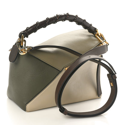Loewe Calfskin Small Puzzle Edge Bag Laurel Green Light Oat 2 of 9