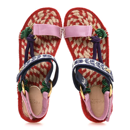 Valentino Garavani Embroidered Jacquard Grosgrain Cord Vg Lake Powell Velcro Espadrille Sandals 37 2 of 9