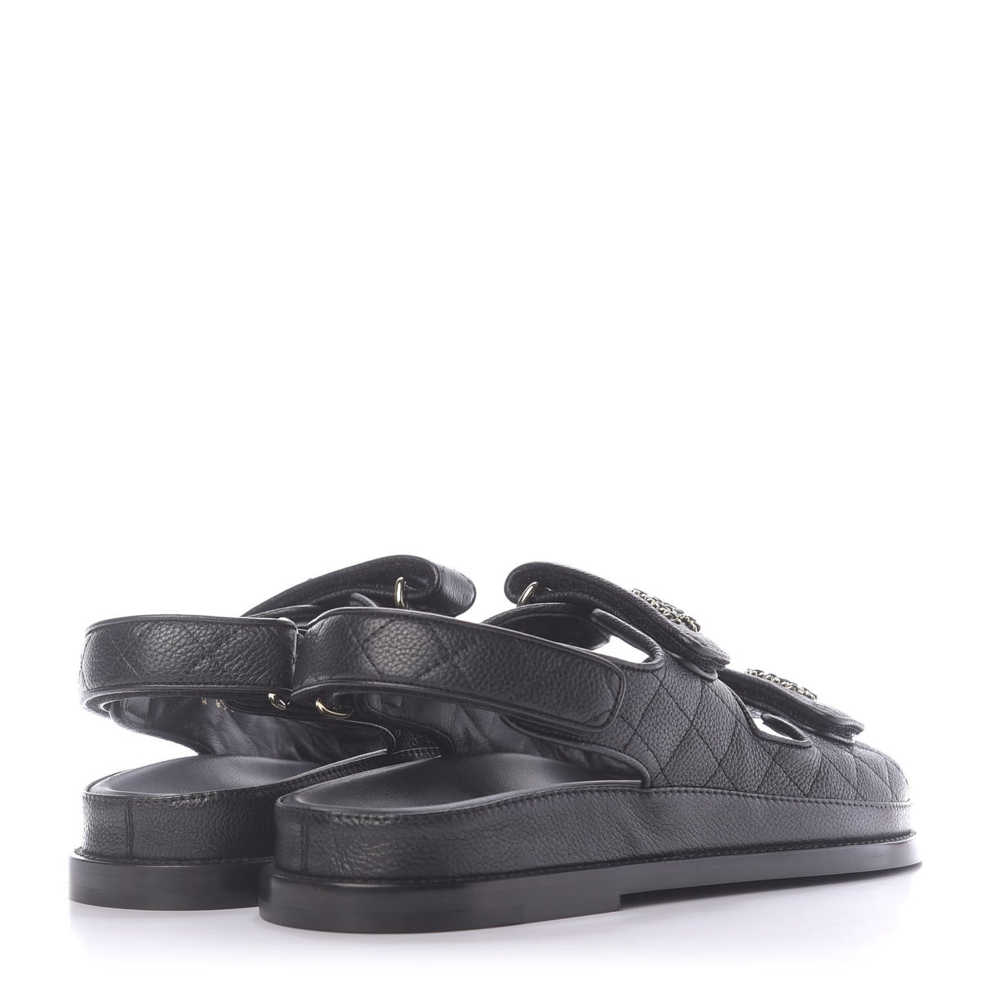 Grained Calfskin Velcro Dad Sandals 38 Black