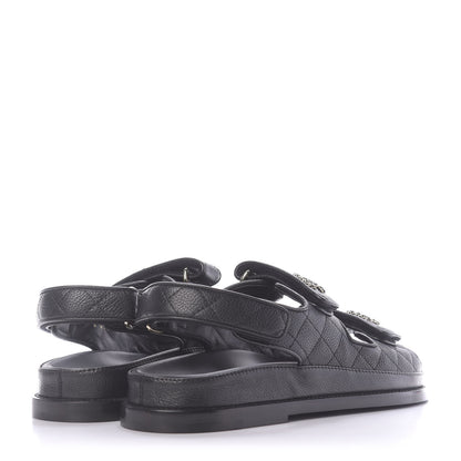 Chanel Grained Calfskin Velcro Dad Sandals 38 Black 4 of 11