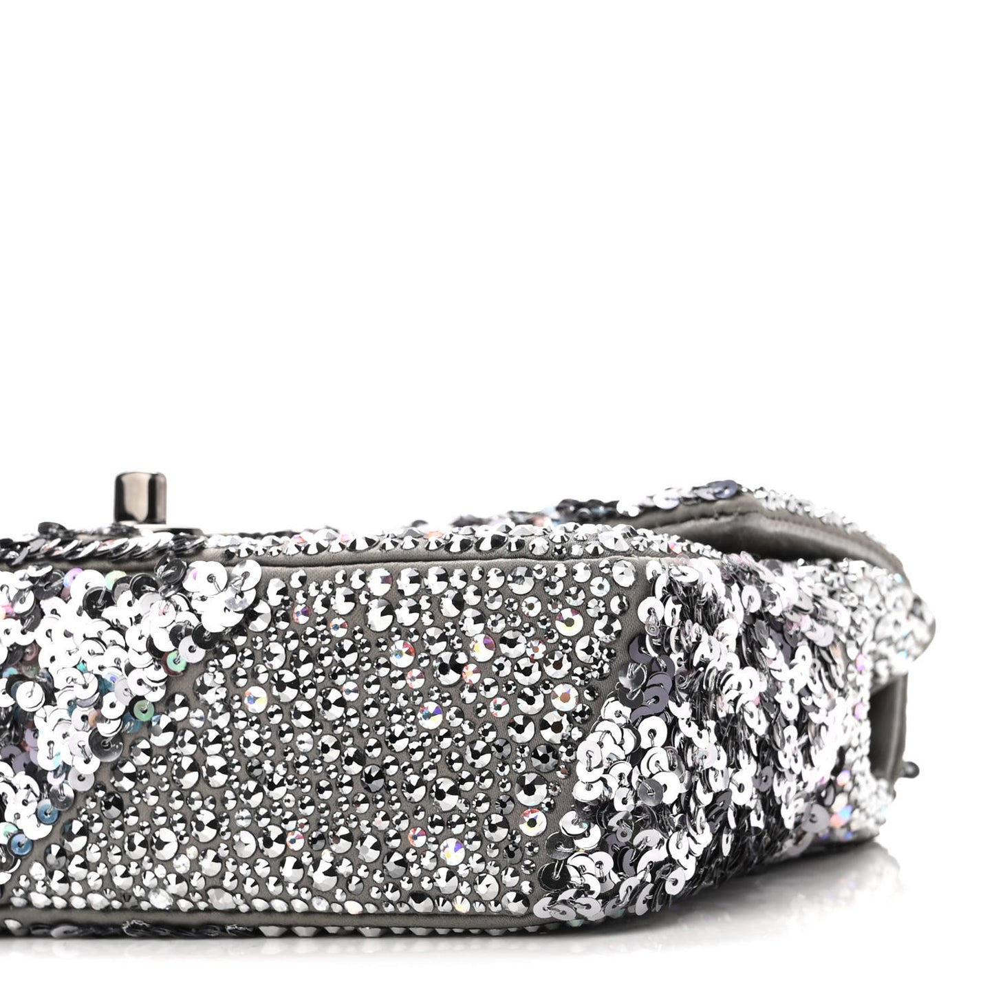 Lambskin Sequin Crystal Diamante Mini Flap Silver