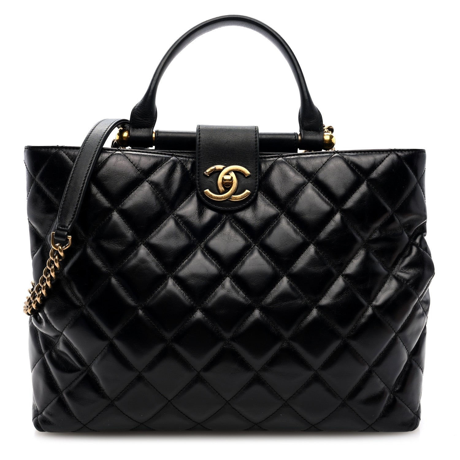 Chanel Glazed Calfskin Quilted Gold Bar Tote Black 1 of 11