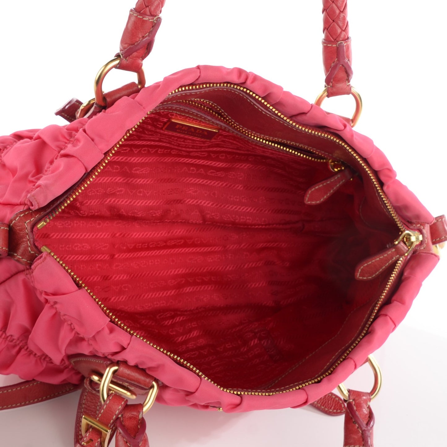 Tessuto Nylon Nappa Braided Gaufre Shoulder Bag Peonia