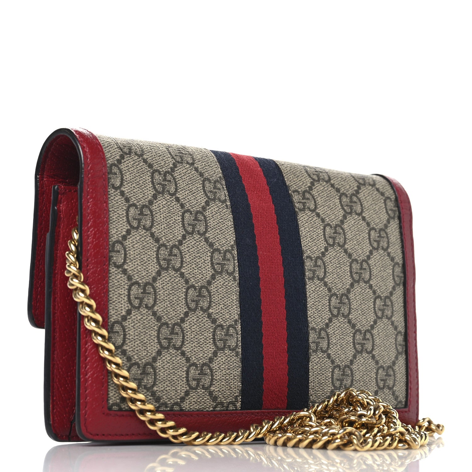 Gucci GG Supreme Monogram Web Queen Margaret Chain Wallet Red 3 of 9