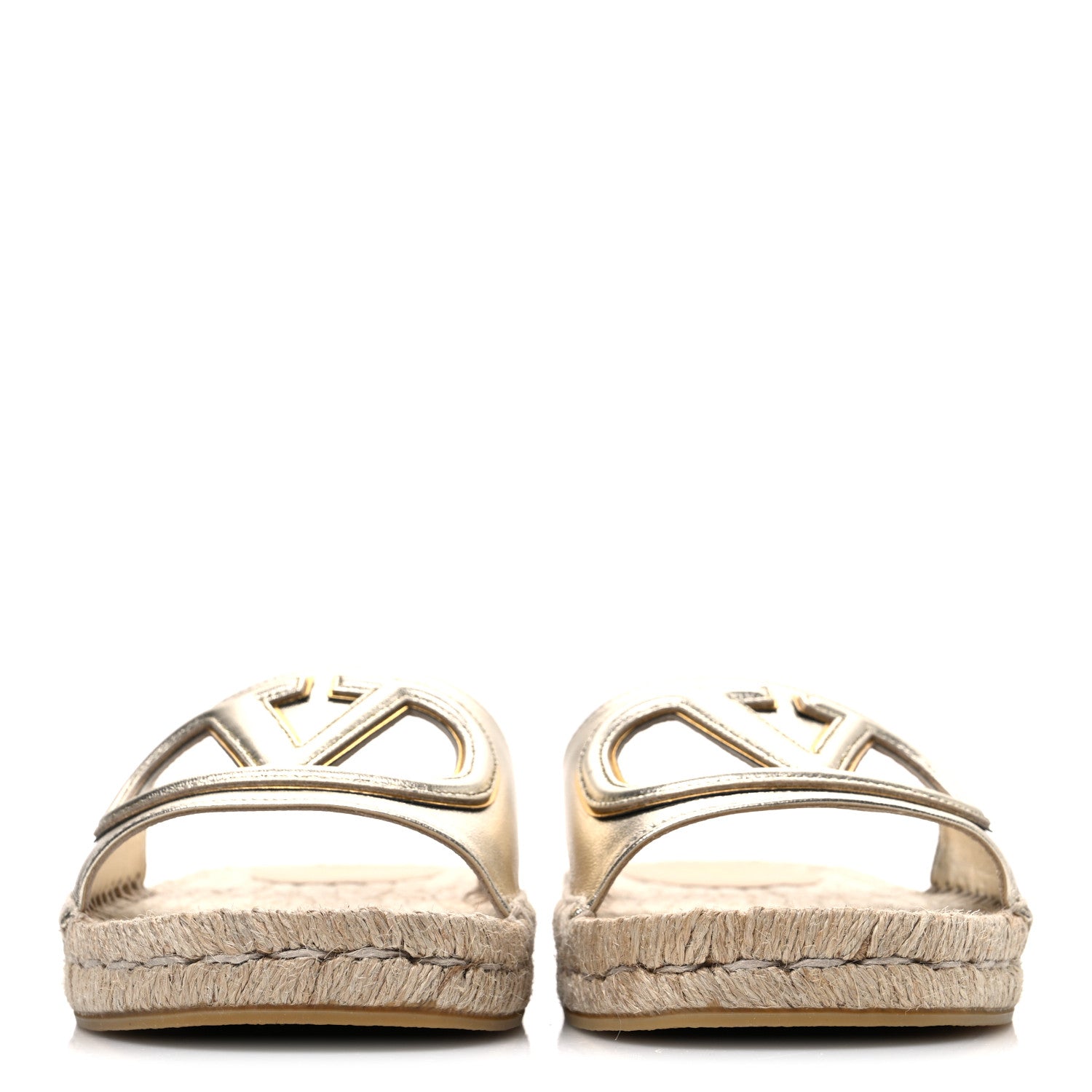 Valentino Garavani Laminated Napa Vlogo Cut Out Espadrille Flat Slide Sandals 36 Silver 3 of 10