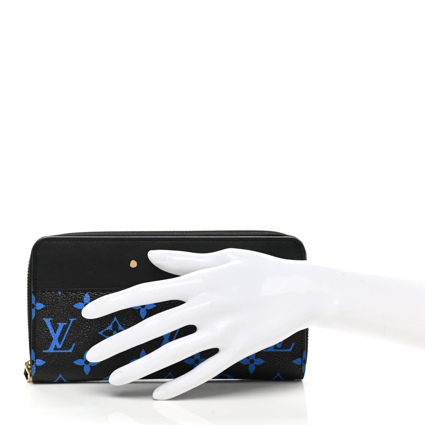 Calfskin Colored Monogram Zippy Wallet Blue Black