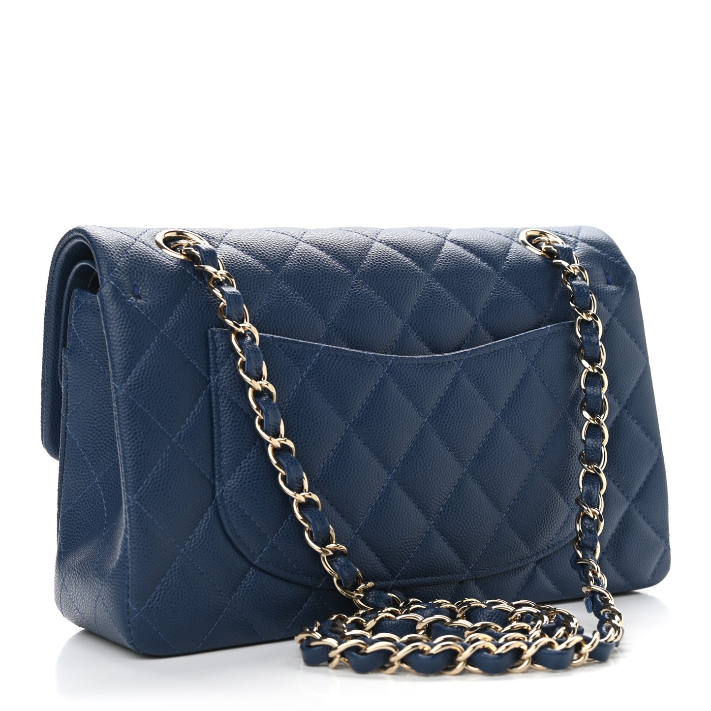 Caviar Quilted Small Double Flap Dark Blue