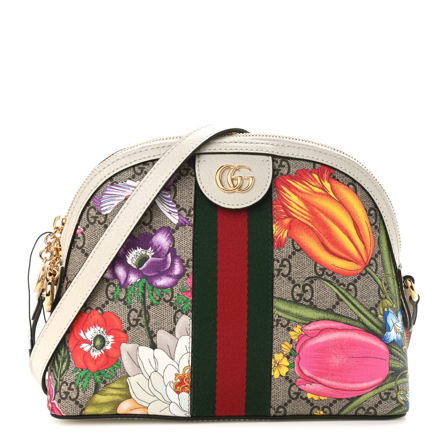 GG Supreme Monogram Flora Web GG Small Ophidia Dome Shoulder Bag White