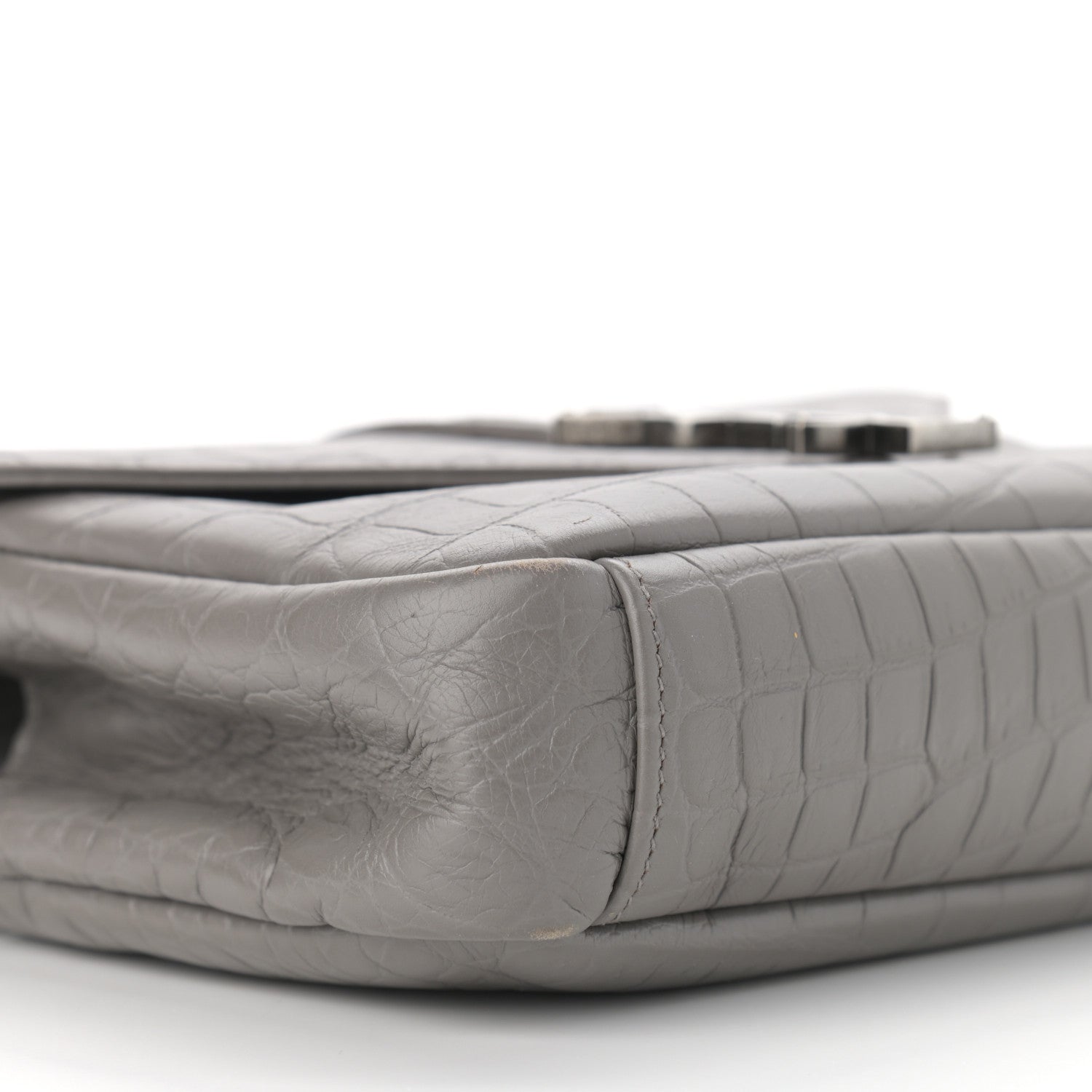 Saint Laurent Calfskin Crocodile Embossed Medium College Monogram Satchel Gray 10 of 14