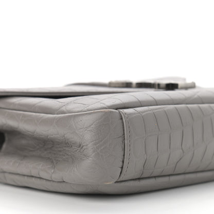 Saint Laurent Calfskin Crocodile Embossed Medium College Monogram Satchel Gray 10 of 14