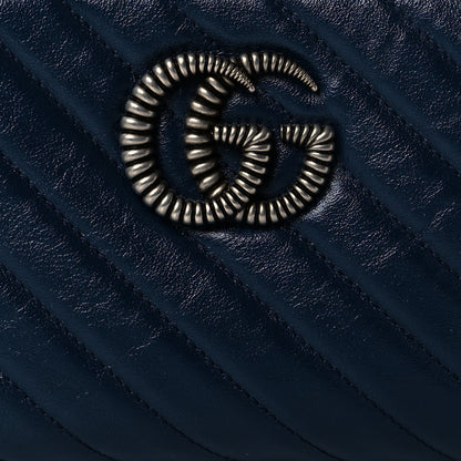 Gucci Vintage Effect Calfskin Matelasse Diagonal Small Torchon GG Marmont Chain Shoulder Bag Blue Agata Mystic White 9 of 11