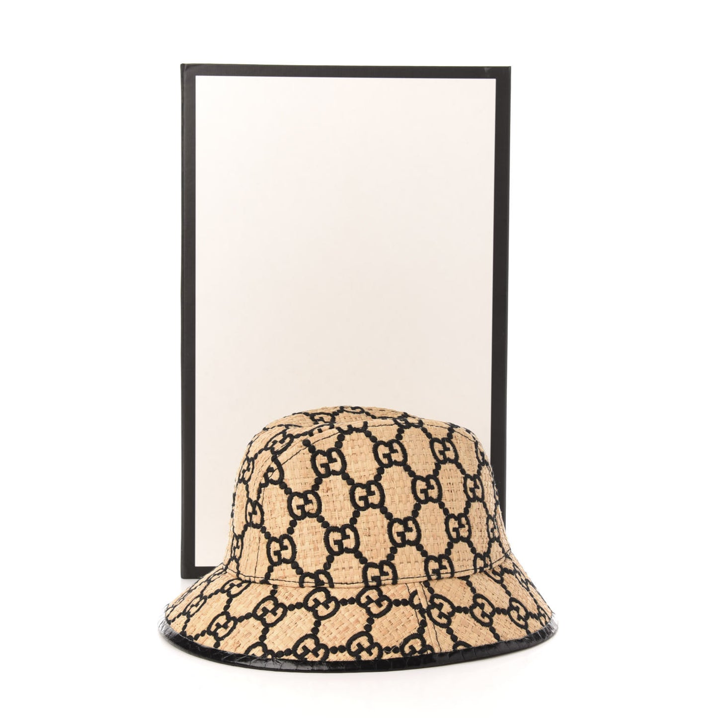 Raffia Elaphe GG Monogram Embroidered Fedora Hat S Ivory Black