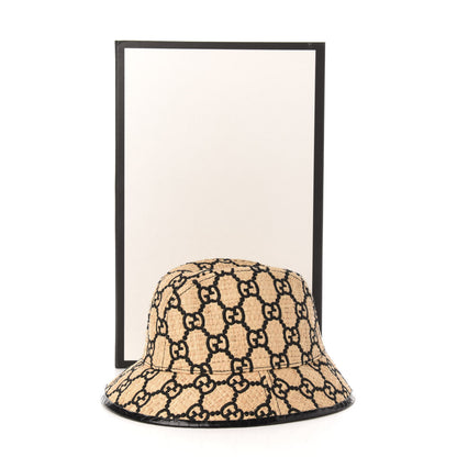 Gucci Raffia Elaphe GG Monogram Embroidered Fedora Hat S Ivory Black 10 of 10