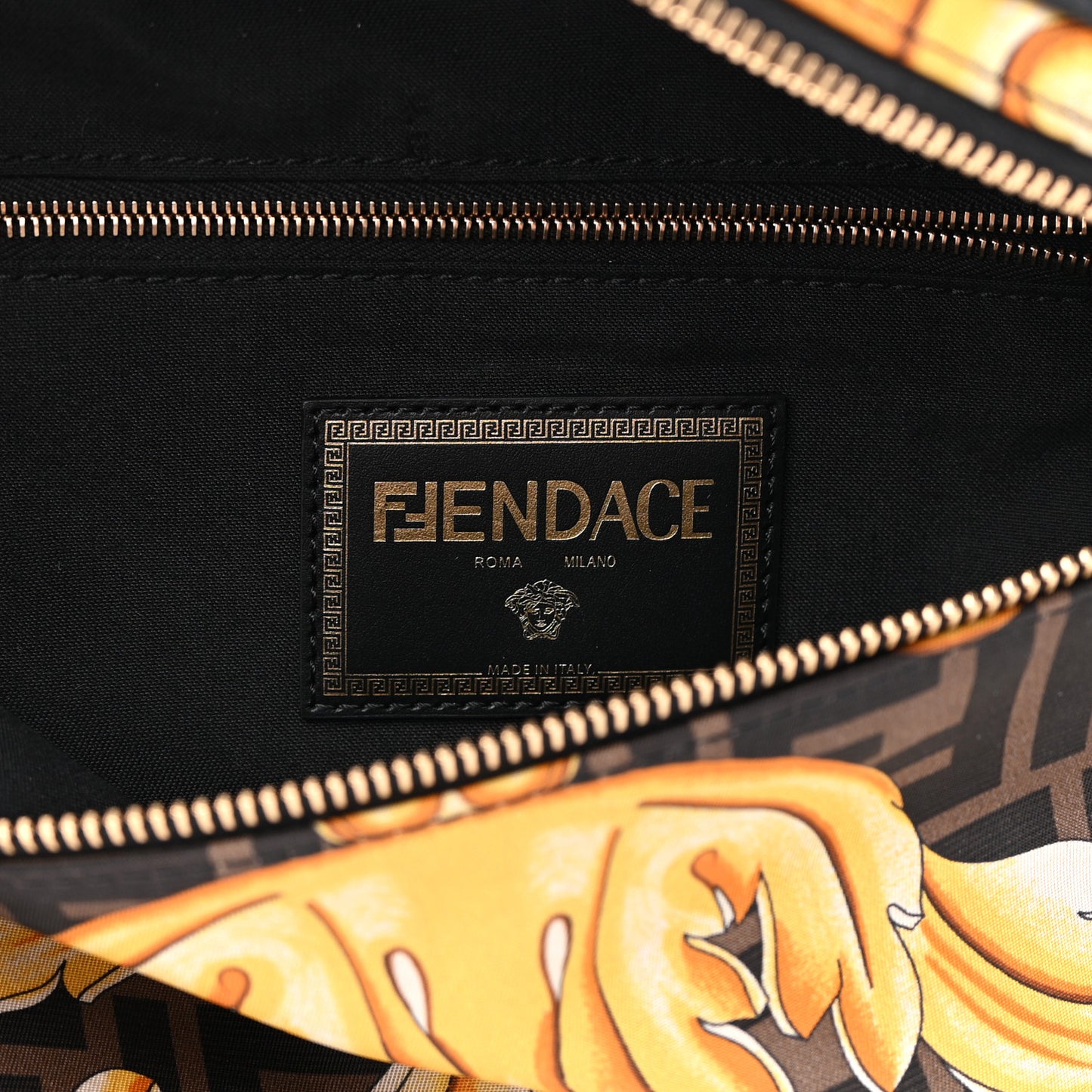 X VERSACE Nylon Cuoio Romano Fendace FF Baroque Belt Bag Black Gold