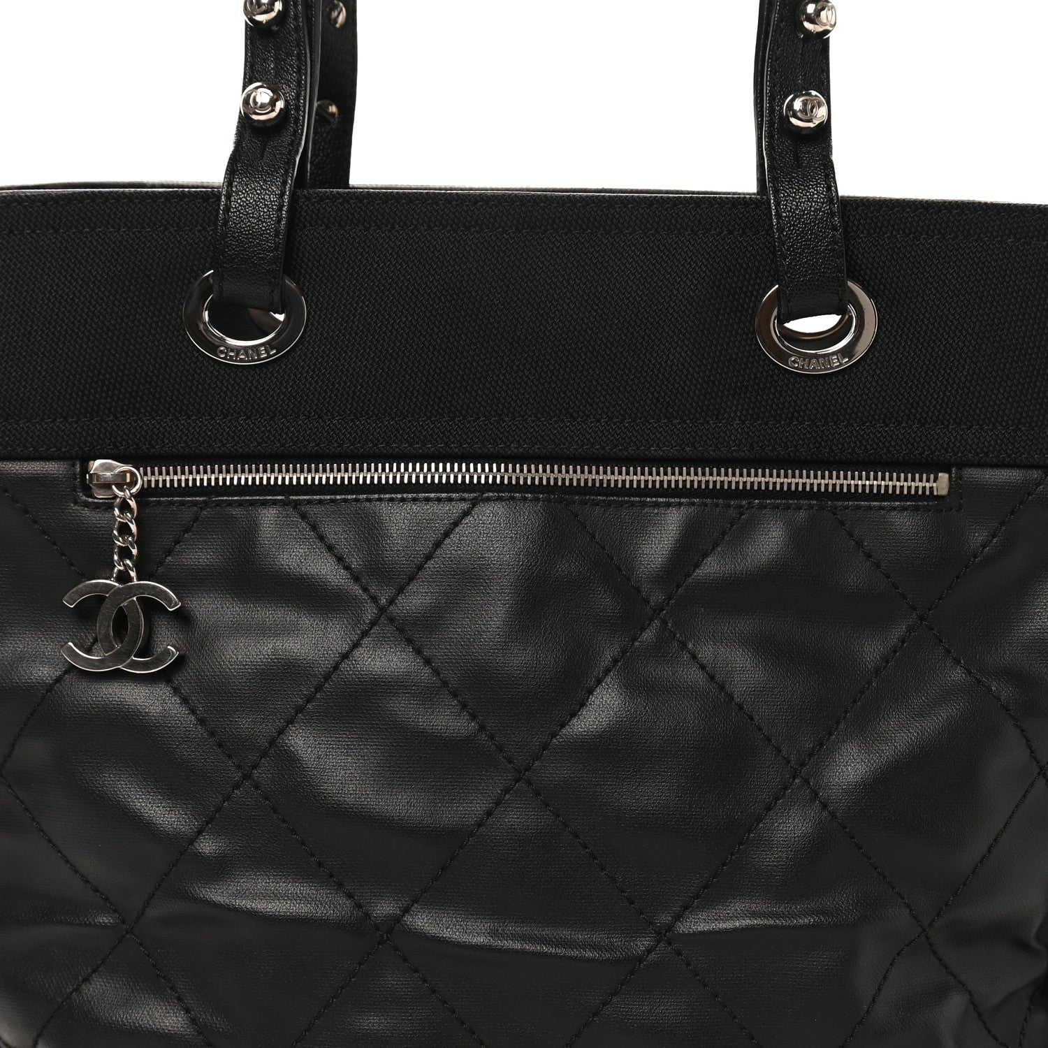 Chanel Coated Canvas Quilted Large Paris Biarritz Tote Black 8 of 10