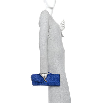 Bottega Veneta Suede Intrecciato Long Andiamo Top Handle Clutch Blue Royal 2 of 9