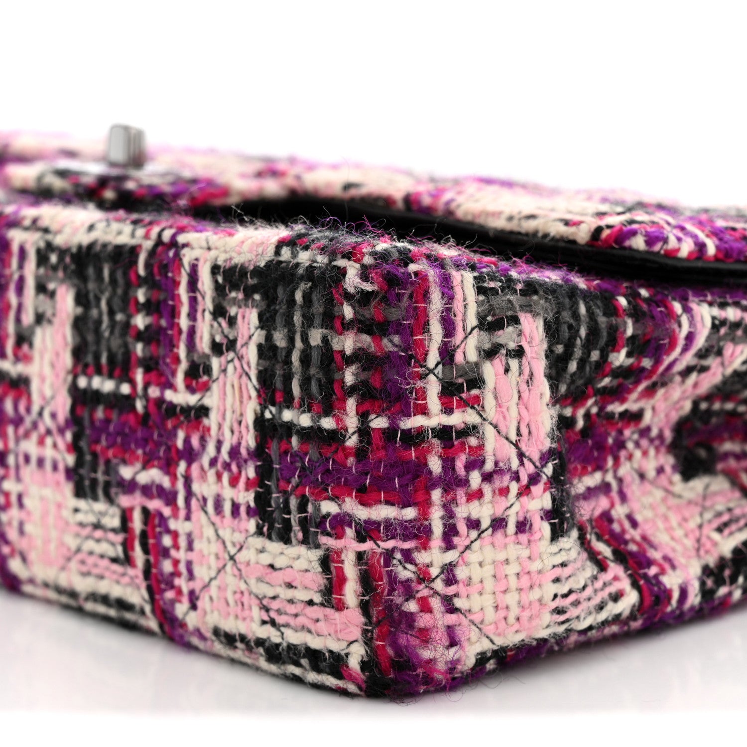 Chanel Tweed Quilted Medium Double Flap Pink Black 10 of 12
