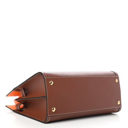 Burberry Calfskin Small Two Handle Title Bag Tan Bright Orange 3 of 8
