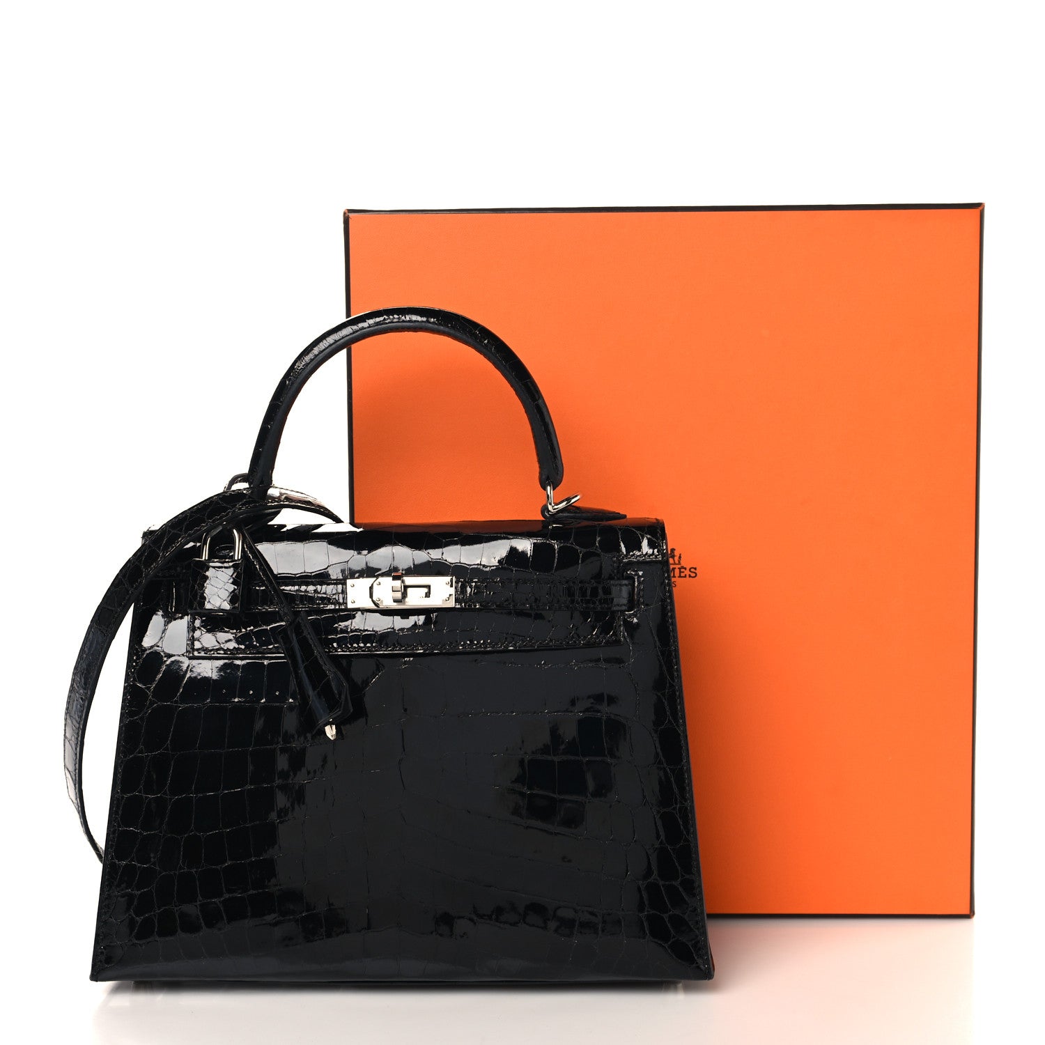 Hermes Shiny Niloticus Crocodile Kelly Sellier 25 Black 12 of 12