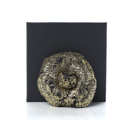 Chanel Metallic Tweed Camellia Brooch Gold Black 5 of 5