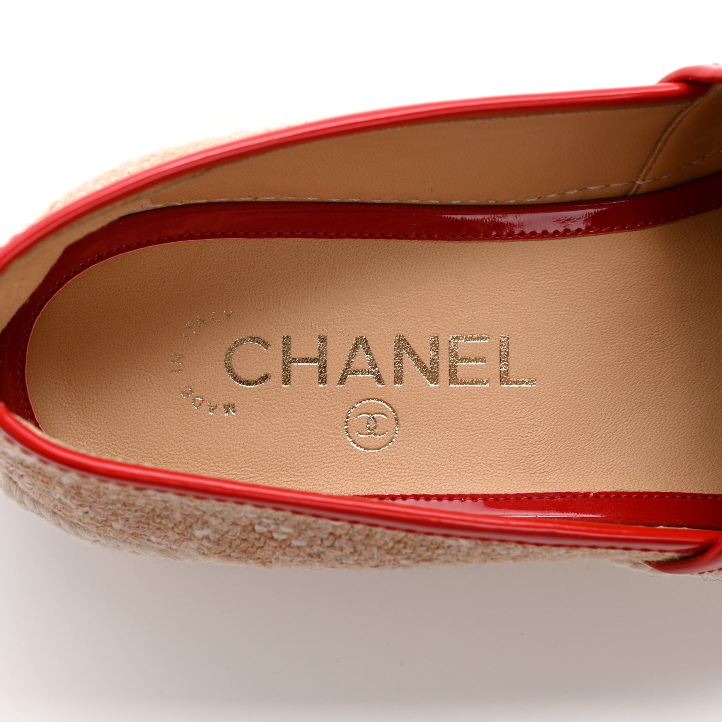 Fabric Patent Calfskin CC Espadrilles 38 Pink Red