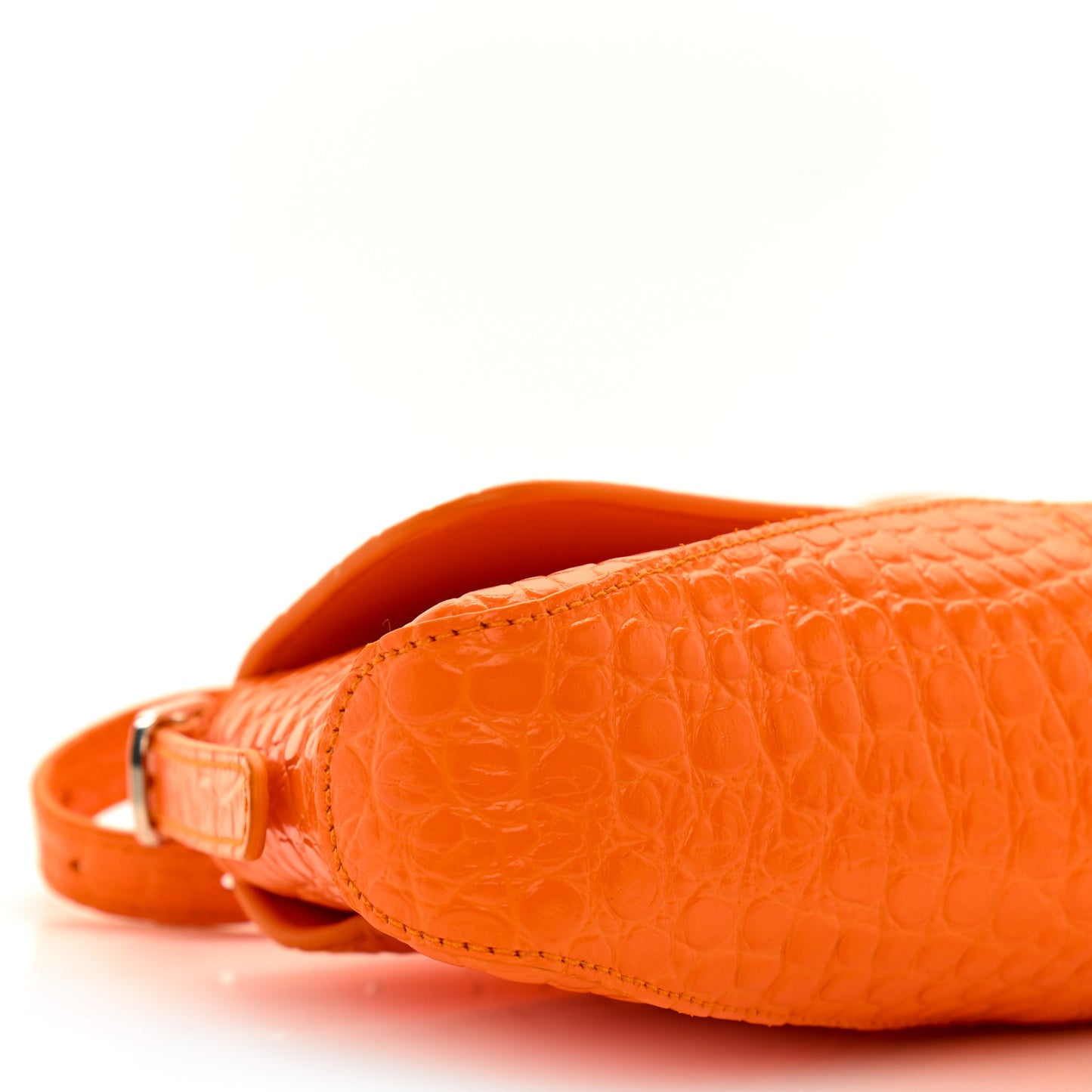 Shiny Super Supple Calfskin Crocodile Embossed Small XX Flap Stretch Bag Pop Orange