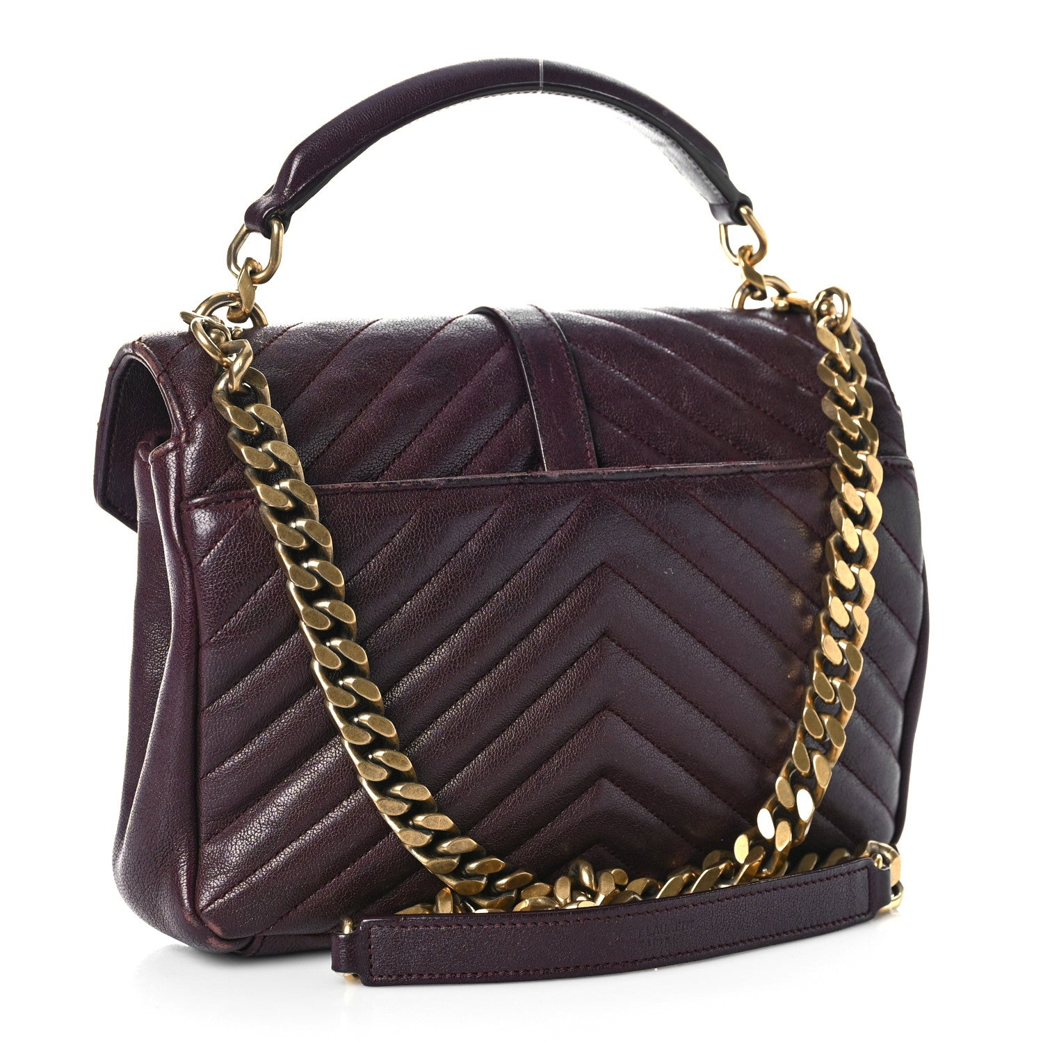 Saint Laurent Sheepskin Matelasse Chevron Monogram Medium College Bag Amaranto 3 of 12