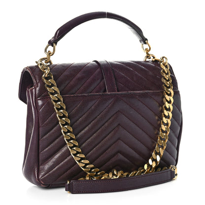 Saint Laurent Sheepskin Matelasse Chevron Monogram Medium College Bag Amaranto 3 of 12
