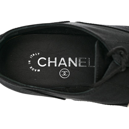 Chanel Grosgrain Pearl Crystal Bow CC Oxford Lace Up Booties 38.5 Black 7 of 11