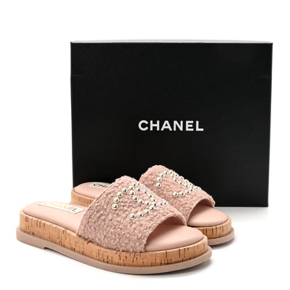 Chanel Fabric Pearl Cork CC Slip On Sandals 38 Pink 10 of 10