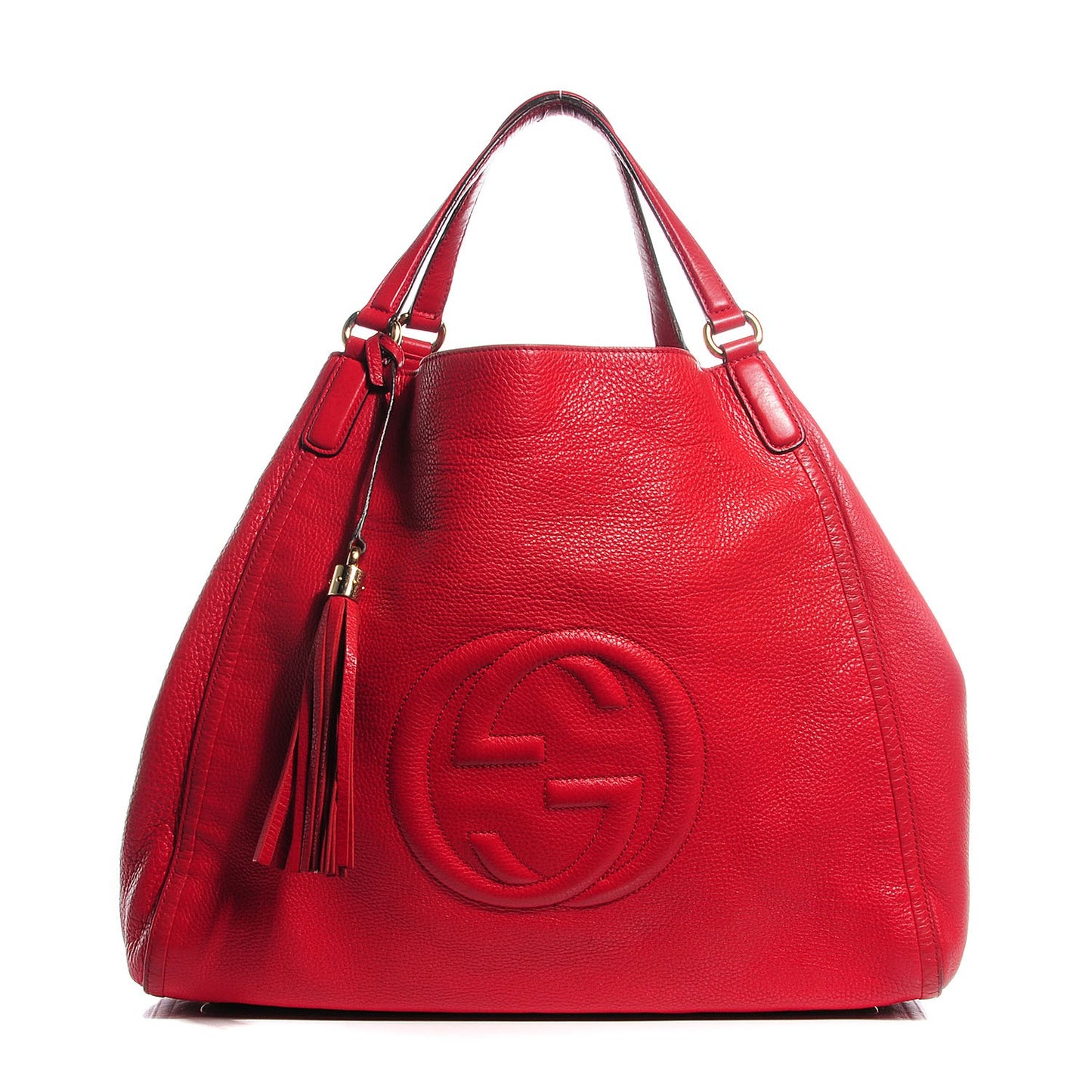 Pebbled Calfskin Large Soho Shoulder Bag Red