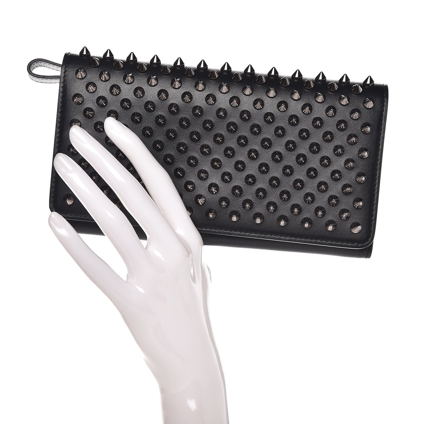 Calfskin Macaron Spiked Flap Wallet Black