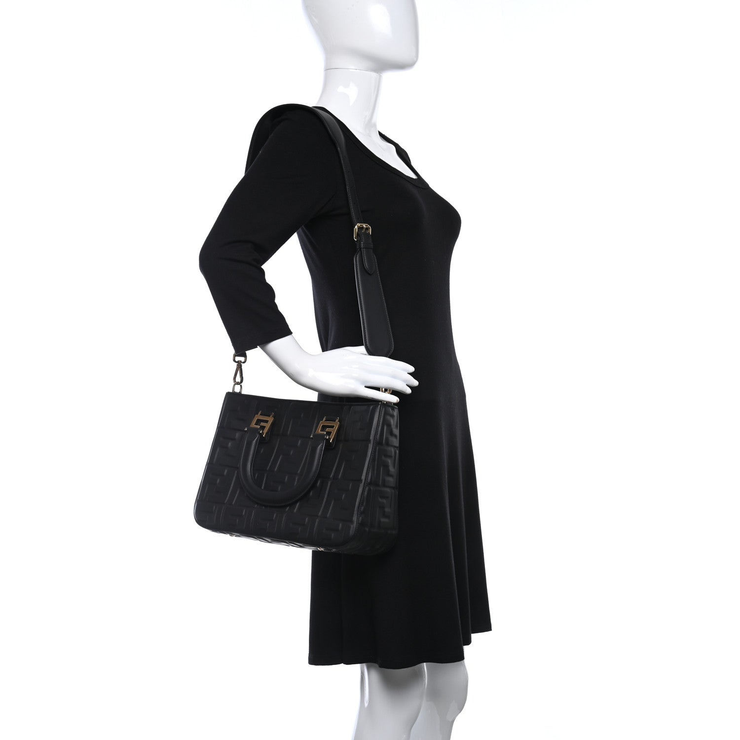 Fendi Nappa FF 1974 Embossed Small FF Tote Black 2 of 8