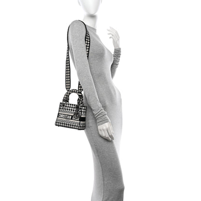 Christian Dior Canvas Houndstooth Embroidered Mini Lady D-Lite Black White 2 of 10