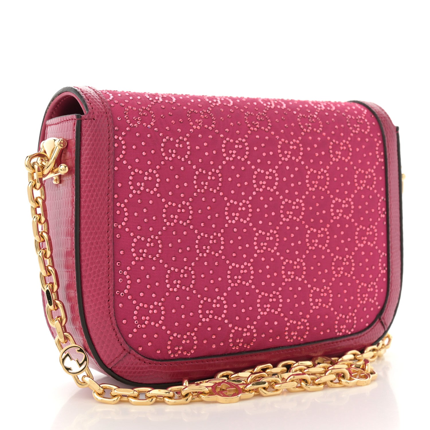 Gucci Canvas Calfskin Crystal GG Monogram Snakeskin Mini Horsebit 1955 Shoulder Bag Pink 3 of 11