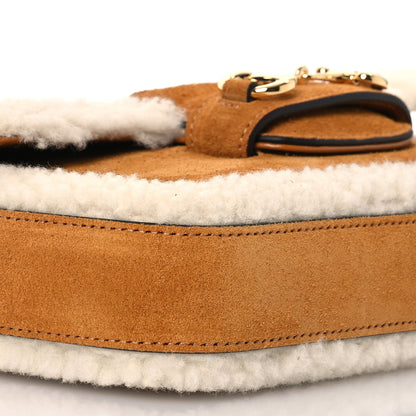 Gucci Suede Shearling Horsebit Mini 1955 Shoulder Bag Honey Beige Milk 13 of 15