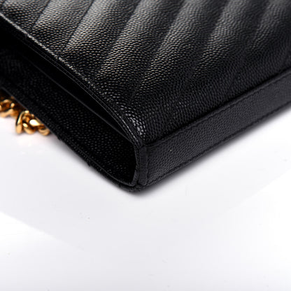 Saint Laurent Grain De Poudre Matelasse Chevron Monogram Chain Wallet Black 14 of 14