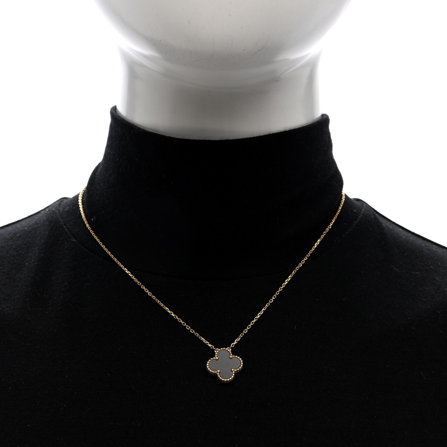 Van Cleef & Arpels 18K Yellow Gold Black Onyx Vintage Alhambra Pendant Necklace 2 of 4