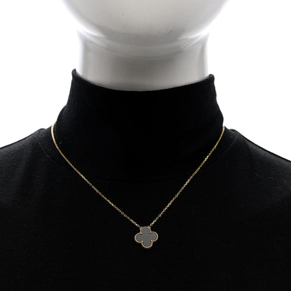 Van Cleef & Arpels 18K Yellow Gold Black Onyx Vintage Alhambra Pendant Necklace 2 of 4