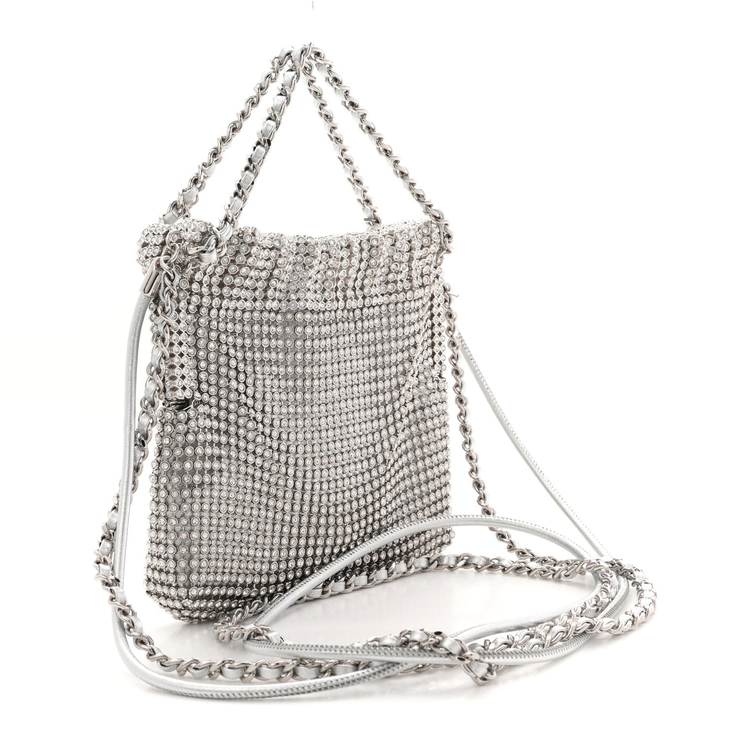 Chanel Crystal Embellished Metallic Lambskin Mini Chanel 22 Silver 3 of 11