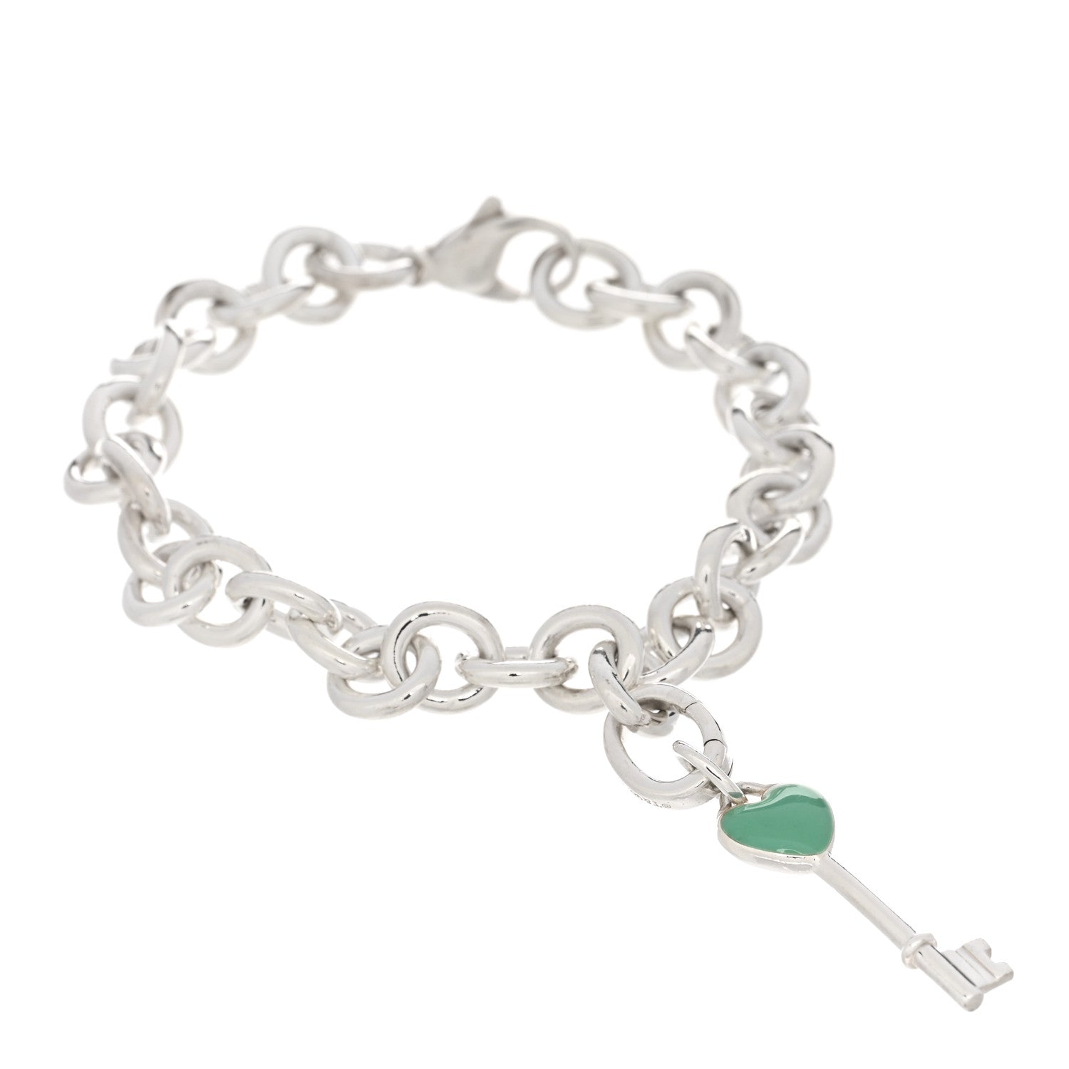 Tiffany Sterling Silver Enamel Oval Link Heart Key Bracelet 1 of 3