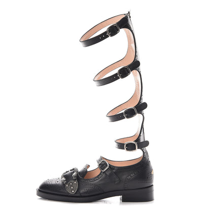 Gucci Calfskin Queercore Brogue Knee High Boots 37.5 Black 1 of 7