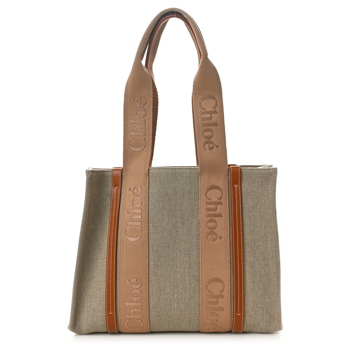 Linen Calfskin Medium Woody Ribbon Tote Soft Tan