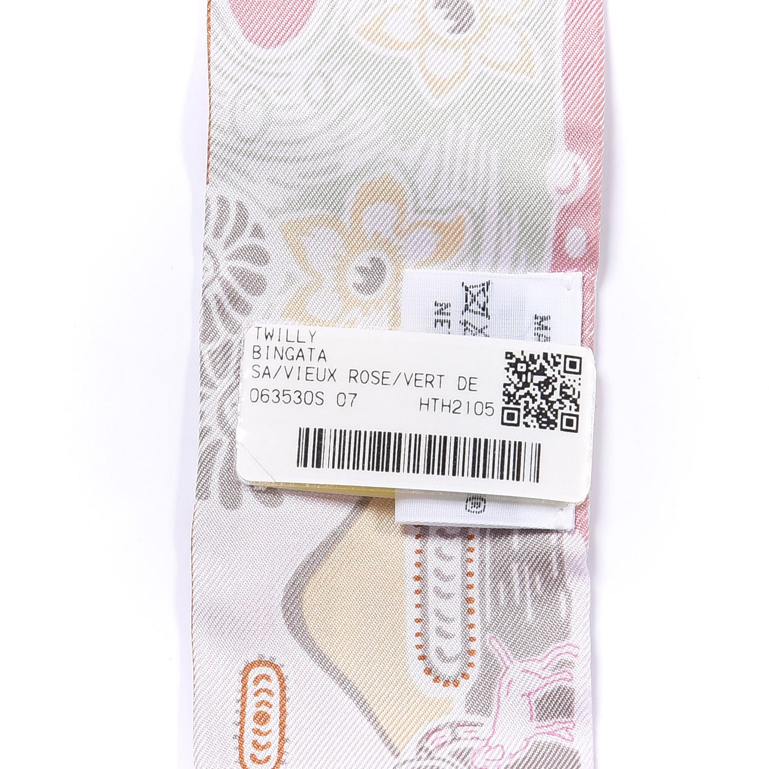 Hermes Silk Bingata Twilly Vieux Rose Vert De 3 of 4