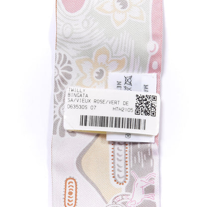 Hermes Silk Bingata Twilly Vieux Rose Vert De 3 of 4