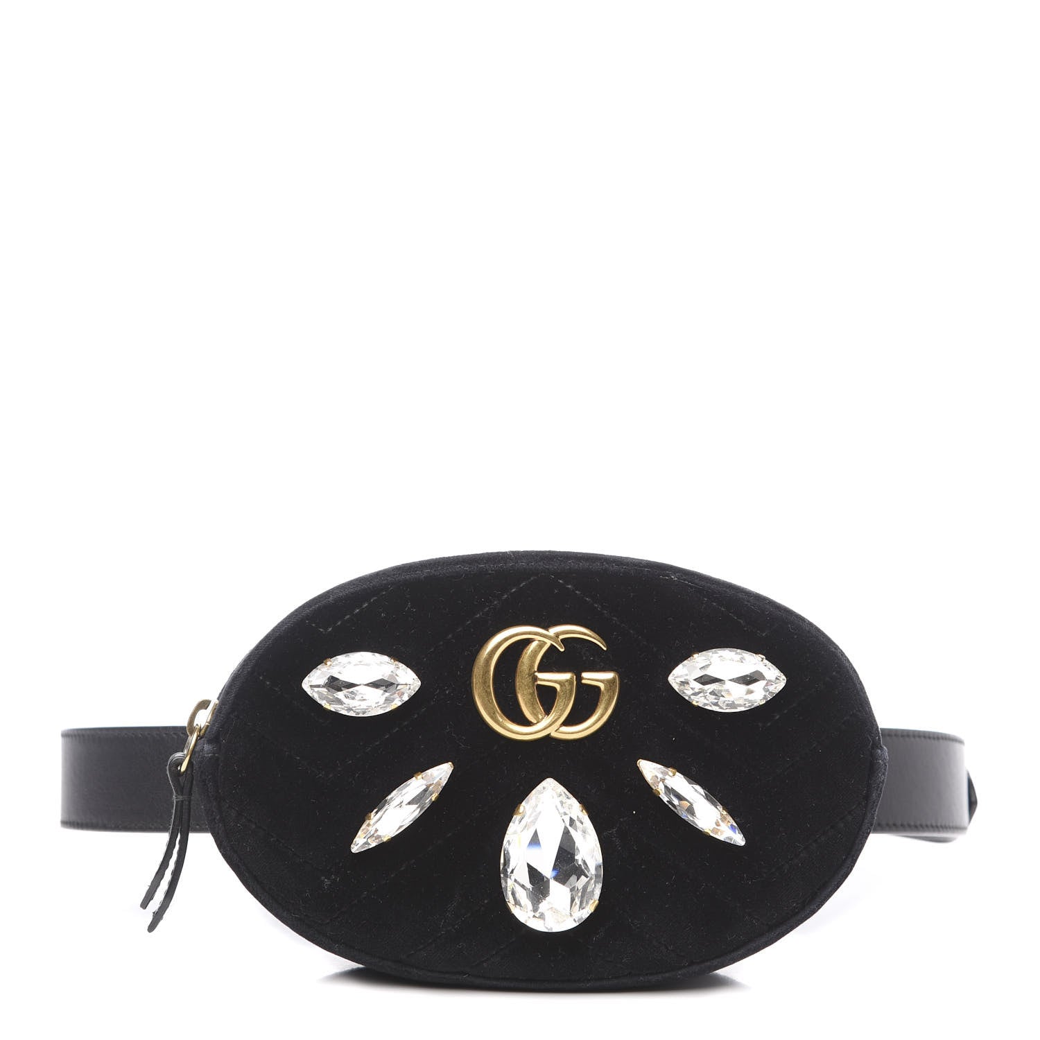 Gucci Velvet Matelasse Marquise Crystals GG Marmont Belt Bag 85 34 Black 1 of 11