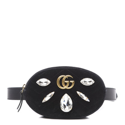 Gucci Velvet Matelasse Marquise Crystals GG Marmont Belt Bag 85 34 Black 1 of 11