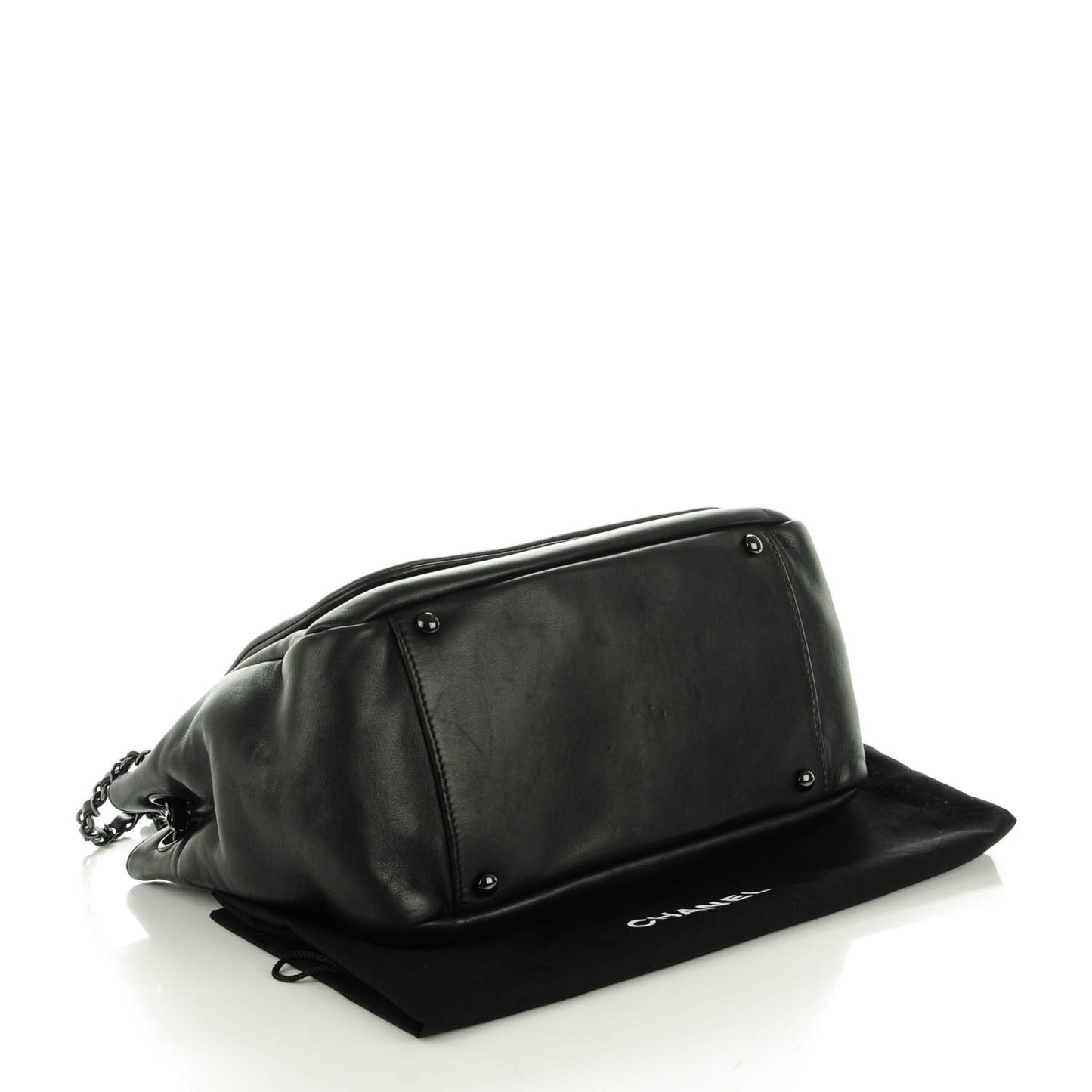 Lambskin Studded Accordion CC Flap Black